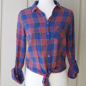 New TOPSHOP Casual Plaid Shirt - Cropped Tie Front